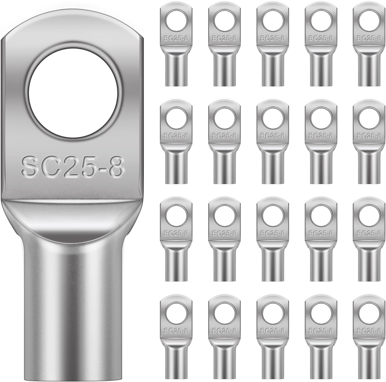 Flintronic 20PCS Tinned Copper Terminals Connectors, SC25-8 Ring Terminal Connectors Set, M8 Battery Cable Ends Lugs, Bolt Hole Crimp Terminals Connector for Electric, Auto, Boat, Car