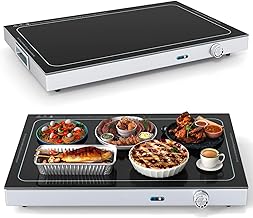 COSTWAY Large Food Warming Tray, Adjustable Temperature Electric Buffet Server Food Warmer with Cool-Touch Handle & Non-Slip Feet, Stainless Steel Dish Hot Plate for Table Countertop (56.5x37x6.5cm)