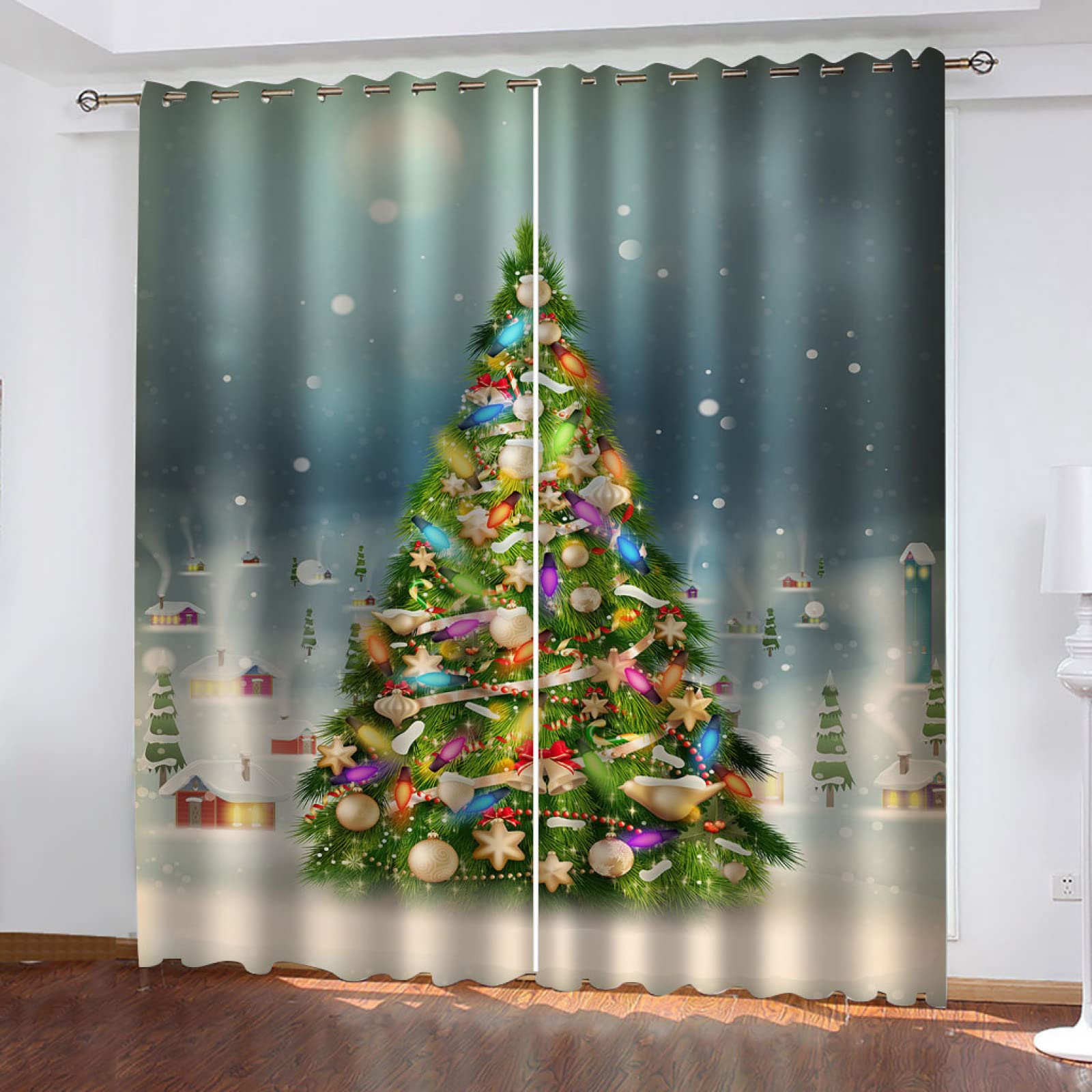 BOVZOX kolorowa zasłona zaciemniająca na choinkę 2 sztuki x 168 L x 183 cm H do garderoby z izolacją termiczną z oczkami, z izolacją termiczną