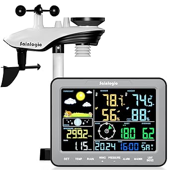 Sainlogic SA68 Home Weather Station with Weather Stations Wireless Indoor Outdoor and Rain Gauge Outdoor for Temperture,Humidity,Forecast,Pressure,Moon Phase,Alarm Clock for Bedroom,Gray(No WiFi)