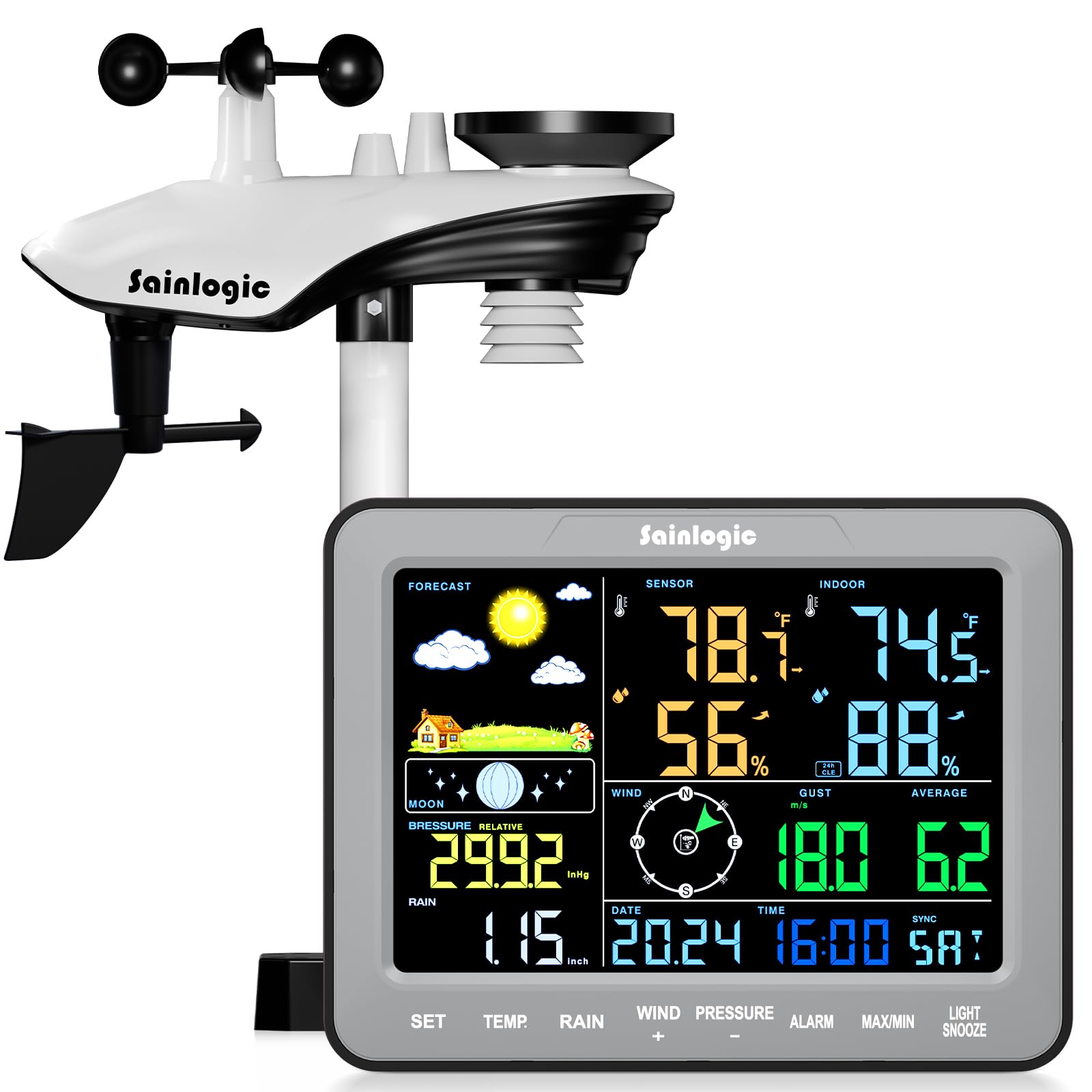 Sainlogic SA68 Weather Station with Weather Station Wireless Indoor Outdoor and Rain Gauge for Temperture, Humidity, Gray (No WiFi)-picture-39