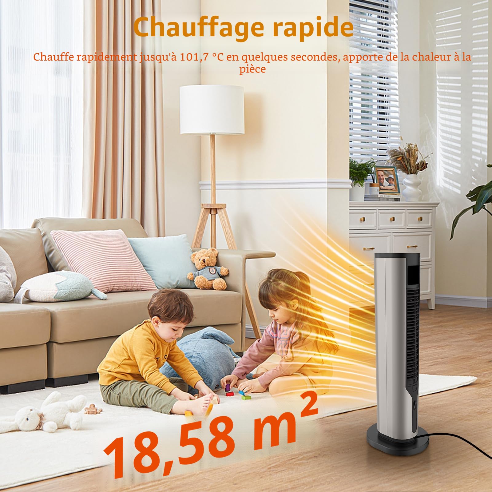 Chauffage d'appoint, radiateur électrique 60 cm, télécommande et minuterie 12h, interrupteur à bascule et protection contre la surchauffe, 2000 W, 3