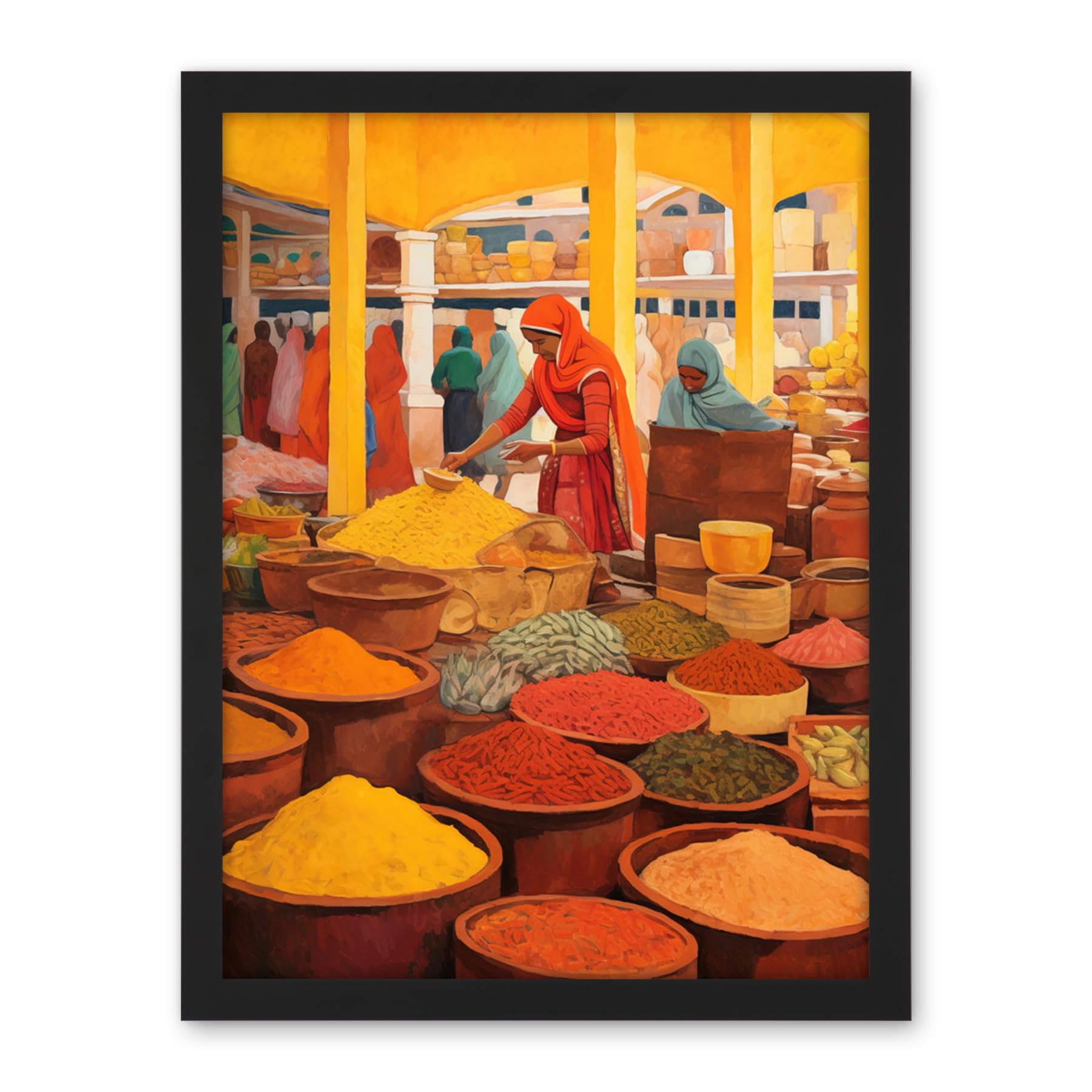 Artery8 The Spice Market Asian Herbs and Spices Colourful Kitchen Artwork Framed Wall Art Print 18X24 Inch