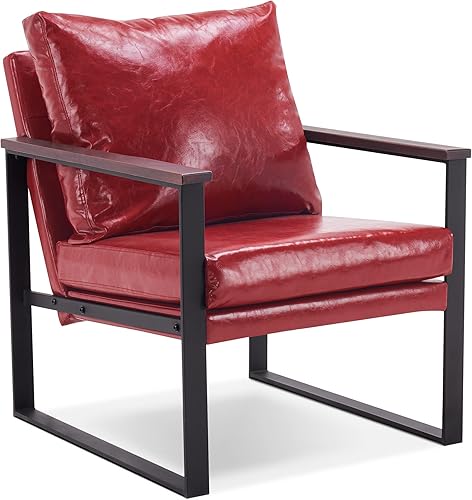 Miniatura 4 de MCombo Silla decorativa para sala de estar, sillones tapizados de piel sintética, cómoda silla de ocio para dormitorio, oficina HQ304 (1, borgoña)