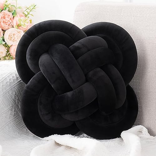 Xiashrk Almohada de nudo, almohadas decorativas con felpa suave para sofá, almohadas anudadas de 12 pulgadas, color negro, decoración de habitación,