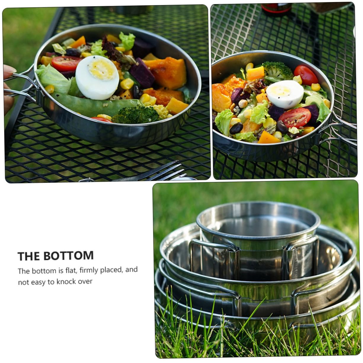 Ensemble de Vaisselle de Camping Poêle à Frire et Tasse 5 Pièces en Acier Inoxydable Design Empilable à Fond Plat pour Pique-niques et Randonnée