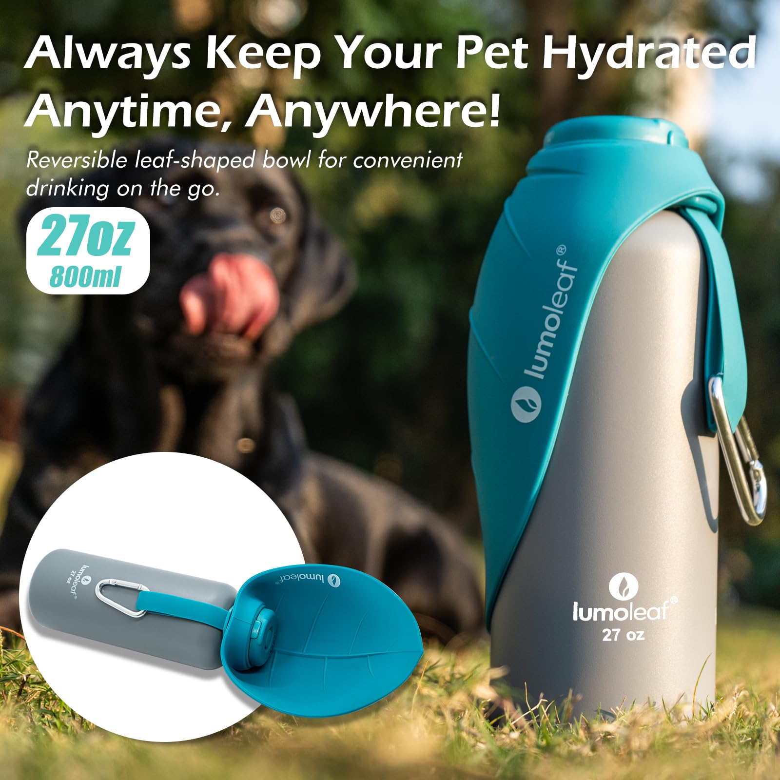 LumoLeaf Borraccia termica per cani, in acciaio inox, 765,4 g, mantiene l'acqua fresca o calda, ciotola portatile per animali domestici, per viaggi, bocca larga per un facile riempimento e pulizia del