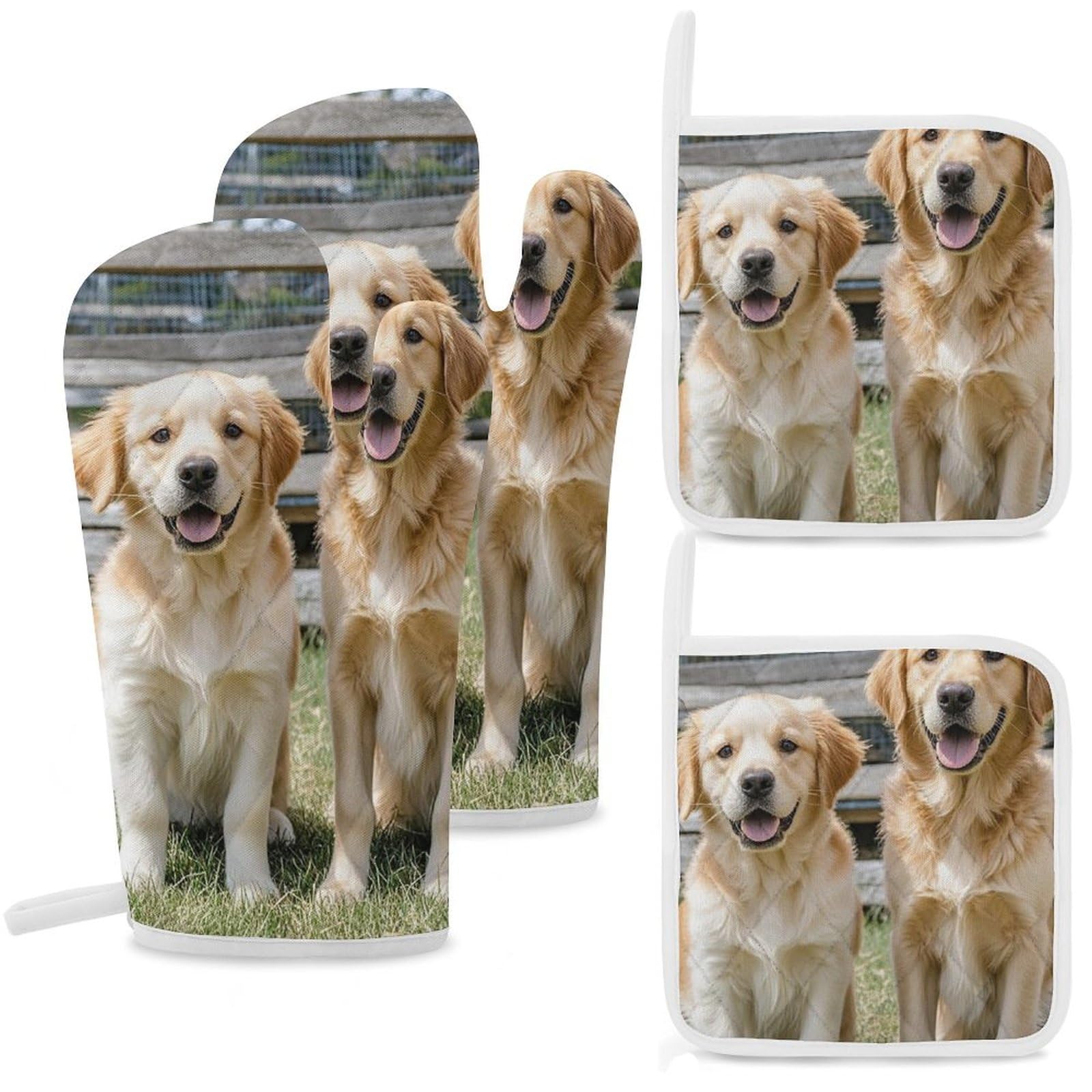 Gants de cuisine isolants et maniques Golden Retriever anti-brûlure pour le barbecue