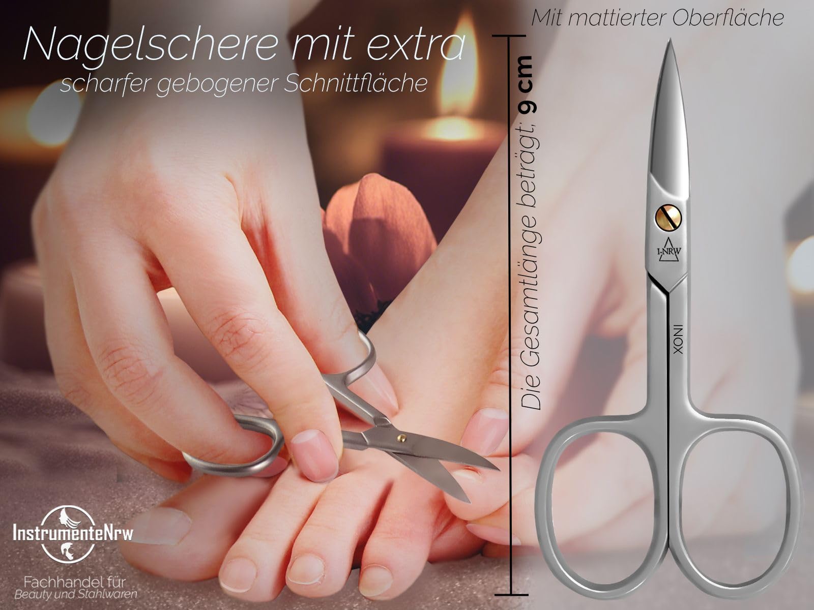 Nagelschere gebogen mit einseitiger Mikroverzahnung Edelstahl Rostfrei Maniküre Pediküre Schere zum präzisen kürzen von Finger- und Fußnägel 9 cm
