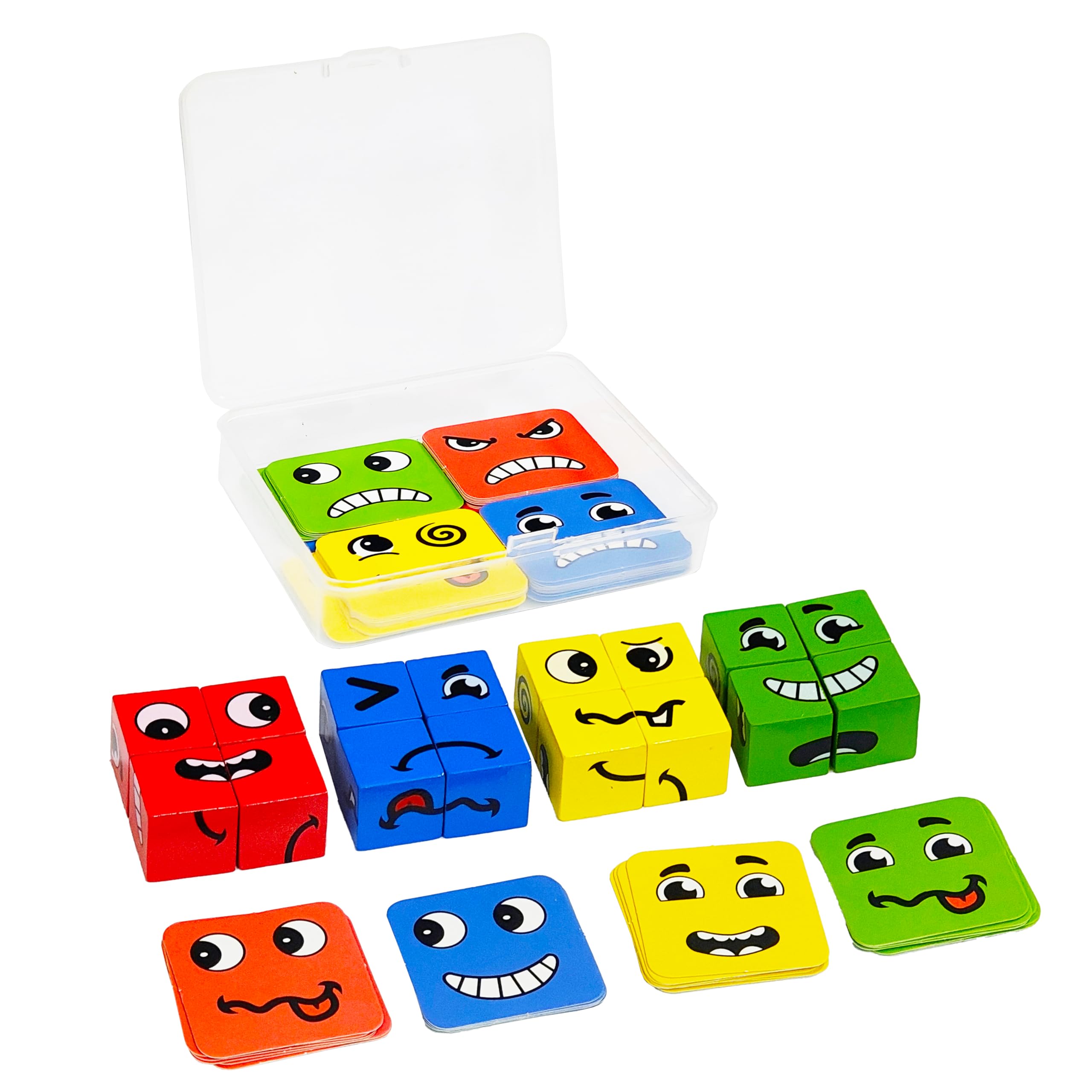 VGRASSP 16 Pcs Face Changing Wooden Blocks Puzzle Toy for Kids
