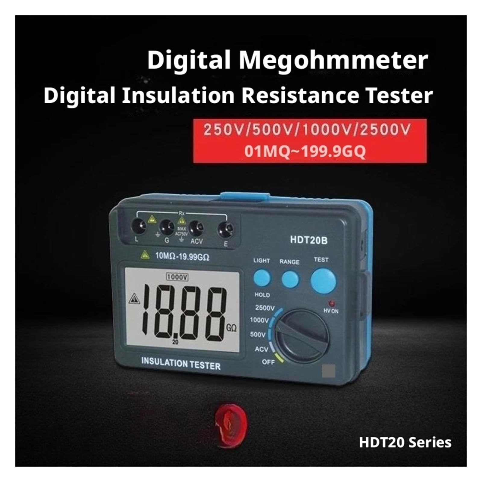 Widerstandsmessgerät, HDT20A Digitaler Isolationswiderstandstester, 1000-V-Megohmmeter, LCD-Megaohmmeter(HDT20A250V 500V 1000)