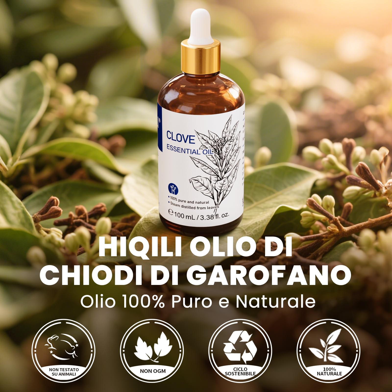 HIQILI 100ml Olio di Chiodi di Garofano per Denti e Gengive, Dolori ai Denti, Spray, Aromaterapia, 100% Naturale Puro