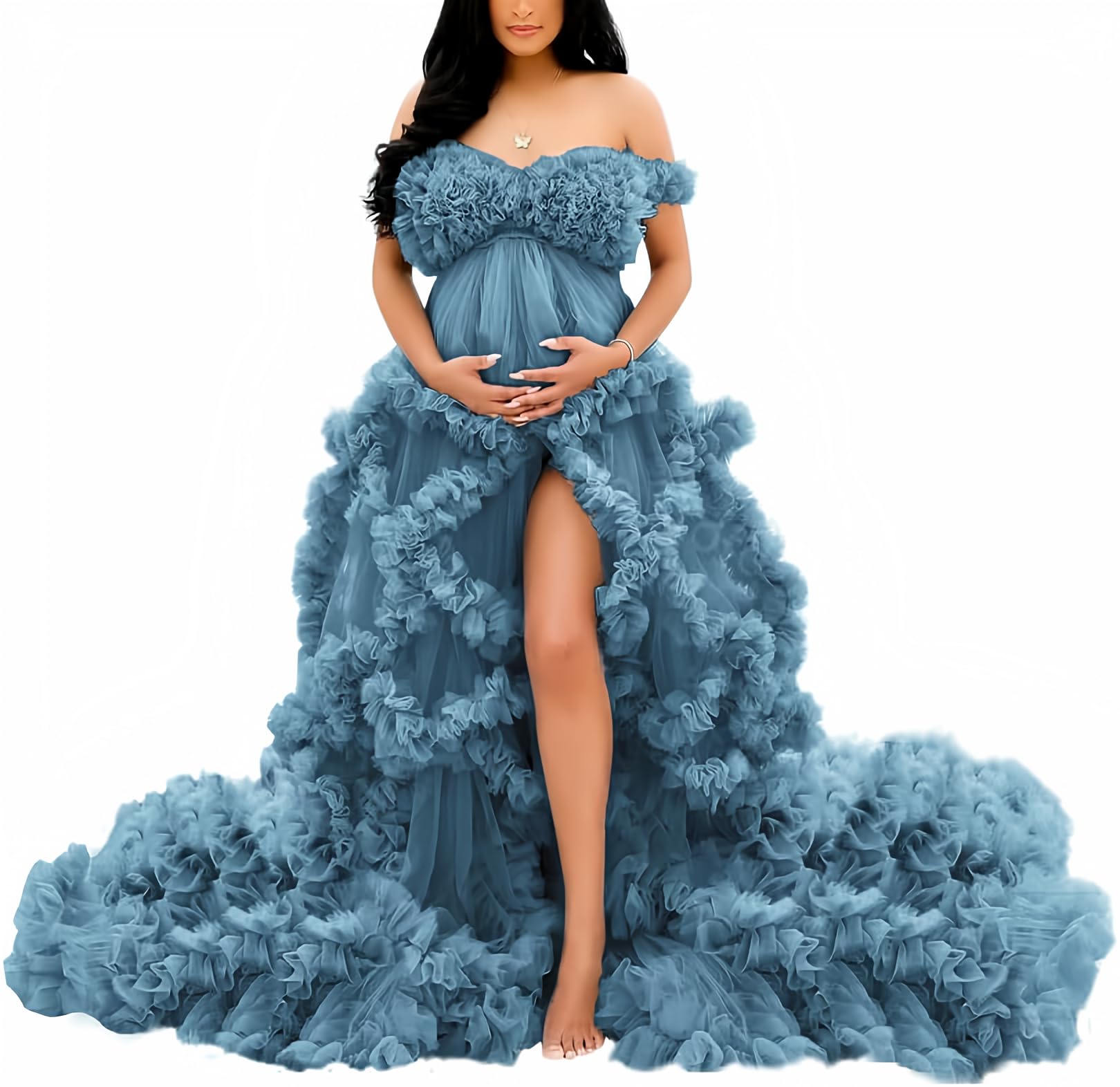 Puffy Tulle Robe for Maternity Photoshoot Ruffles