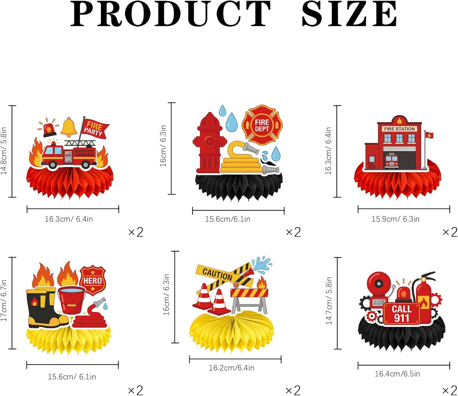 12 Pcs Fire Truck Party Decorations Table Honeycomb Centerpieces, Firefighter Theme Birthday Supplies for Boys Kids, Rescue Engine Hydrant Photo Booth Props, Baby Shower Decor image 2