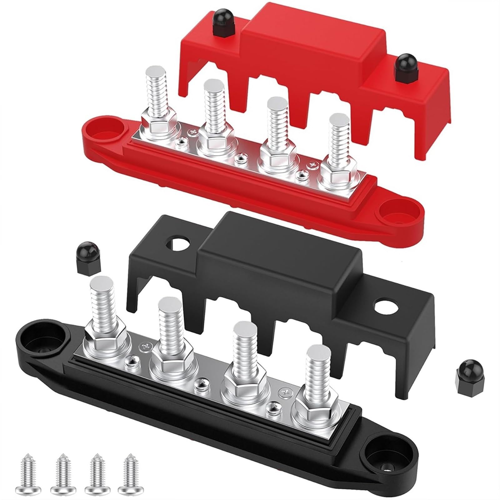 Barra colectora marina, bloque de distribución de energía de 12V 250A, bloque de conexiones de 4 postes, bloque de terminales de barra colectora de batería de cobre automotriz M8 M10 Bloque de distrib