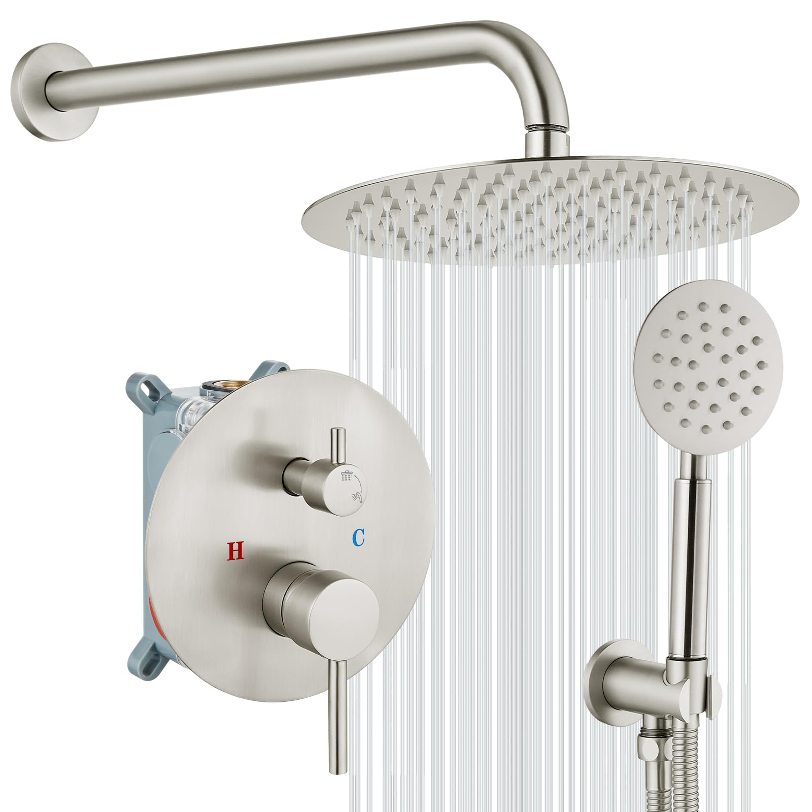 Système de douche à main gotonovo avec pommeau rond 25,4 cm pour rénover une robinetterie murale