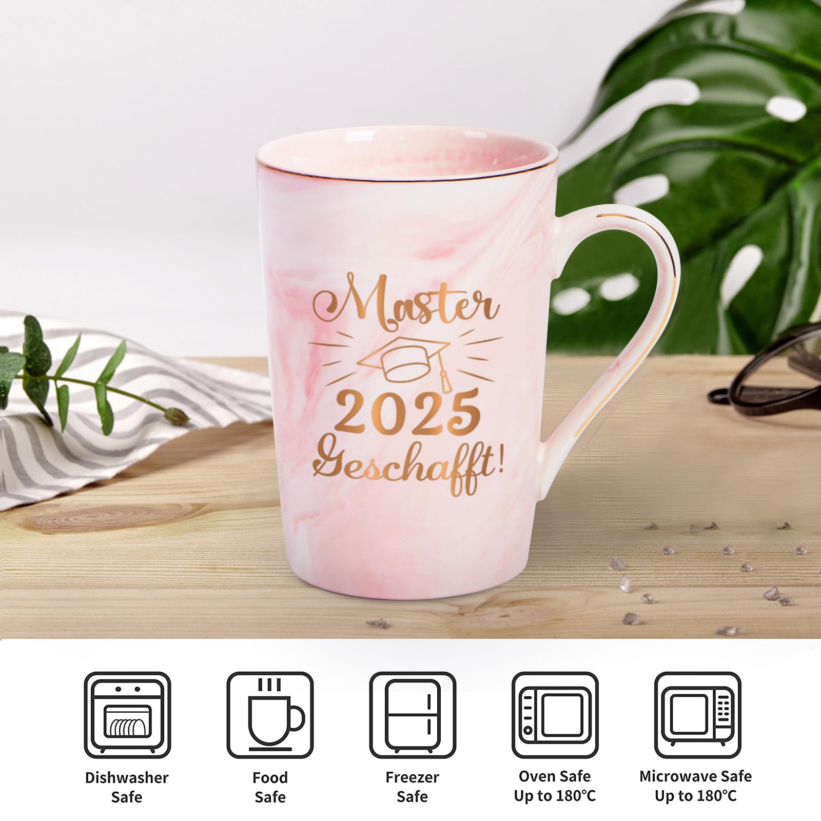 Joymaking Kaffeetasse - "Meisterprüfung Bestanden", 400ml, Marmor-Design, Geschenkbox