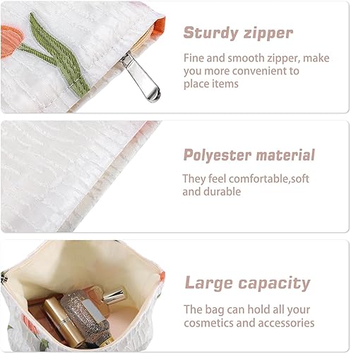 Miniatura 10 de Bolsa de maquillaje de flores, bolsa grande de viaje para cosméticos para mujer, bonita bolsa de maquillaje con cremallera, bolsa de cosméticos para