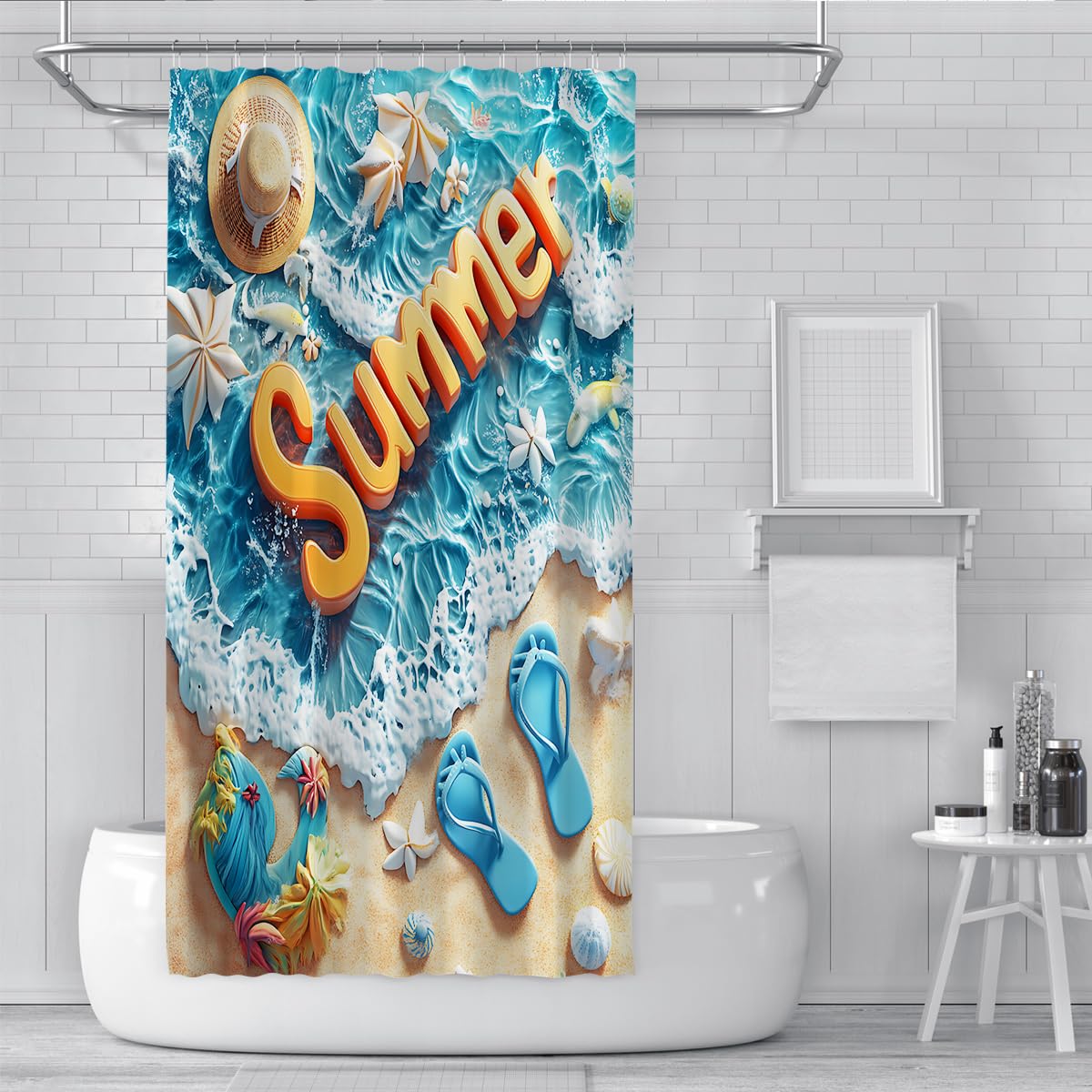 Sonniger Meeresurlaub Motiv-Print Duschvorhang W180xL200 cm