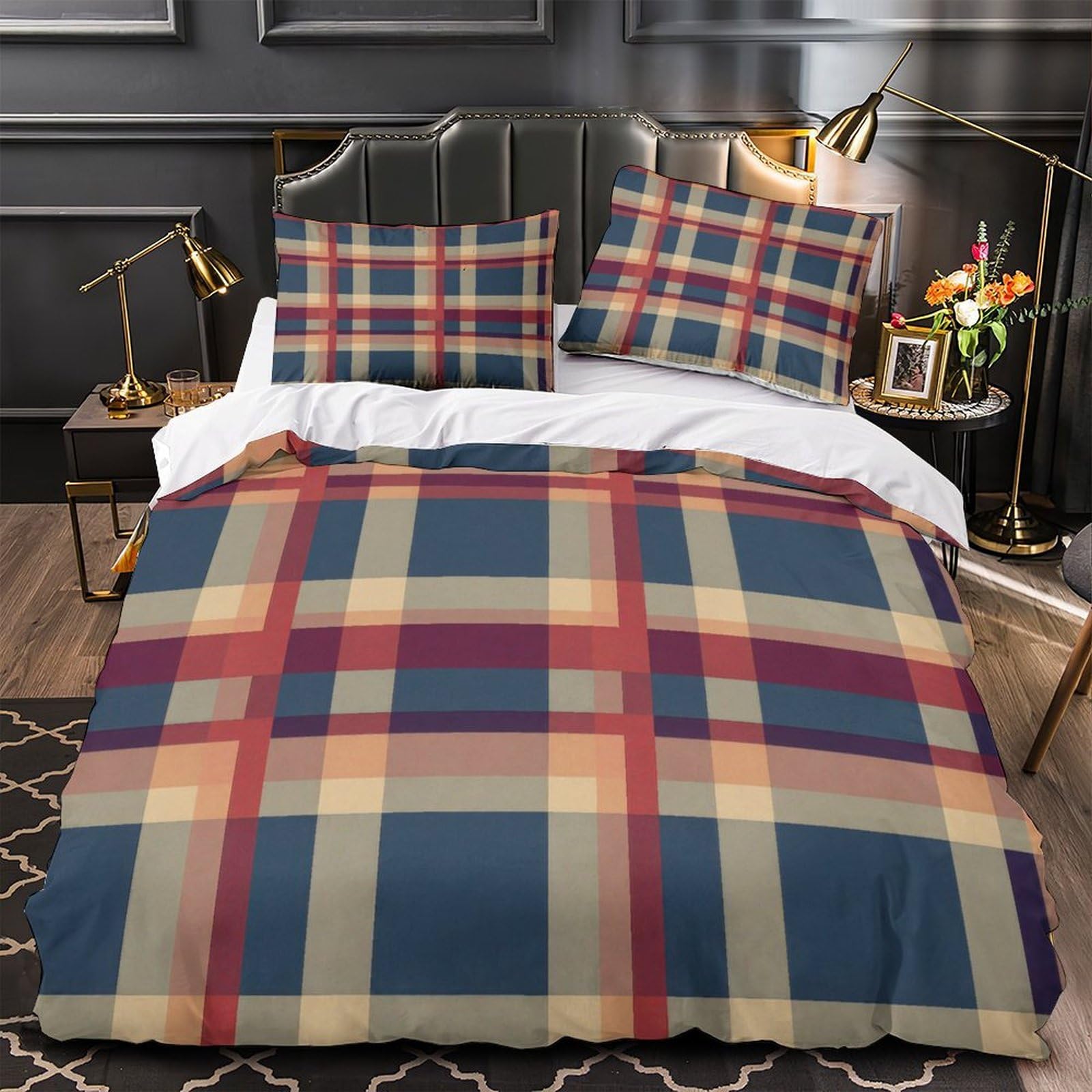 Parure de lit fleurs de prunier rouge housse de couette microfibre 260x220 douce respirante