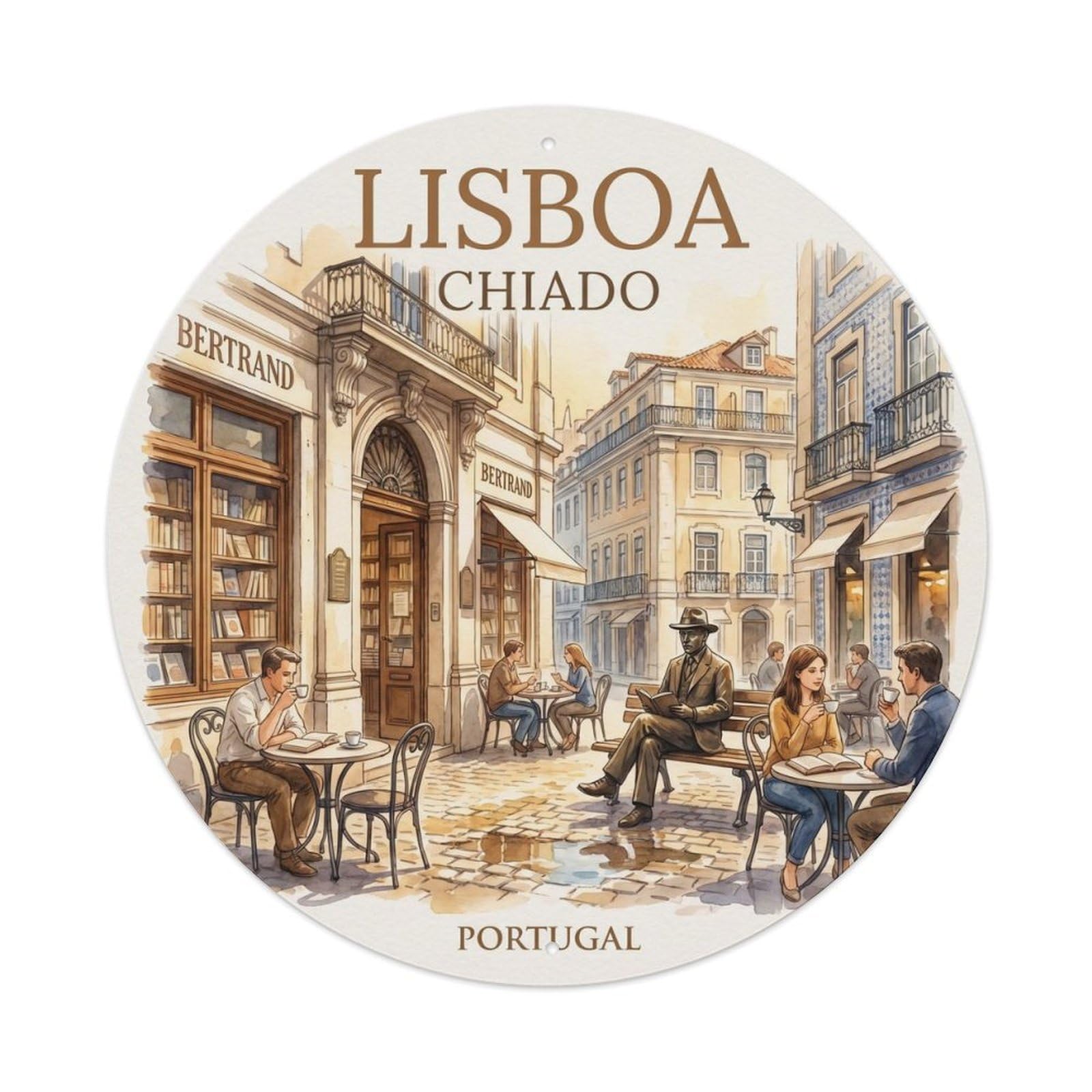 Olhnbad Style Portugal Lisboa Chiado Bookshop Portuguese Heritage Metal Tin Sign