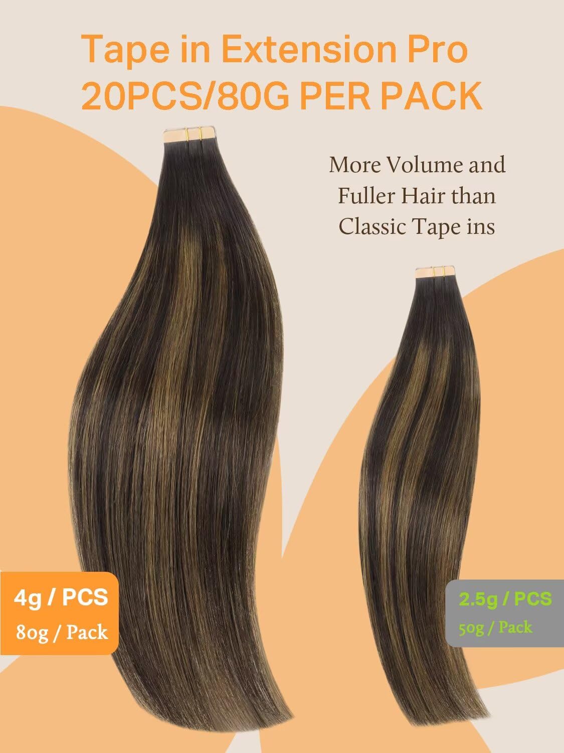 DOORES Tape in Extensions Real Human Hair, 80g 20pcs Balayage Dark Brown to Chestnut Brown 18 Inch, Thick Natural Human Hair Extensions, Natural Thick Remy Tape in Straight