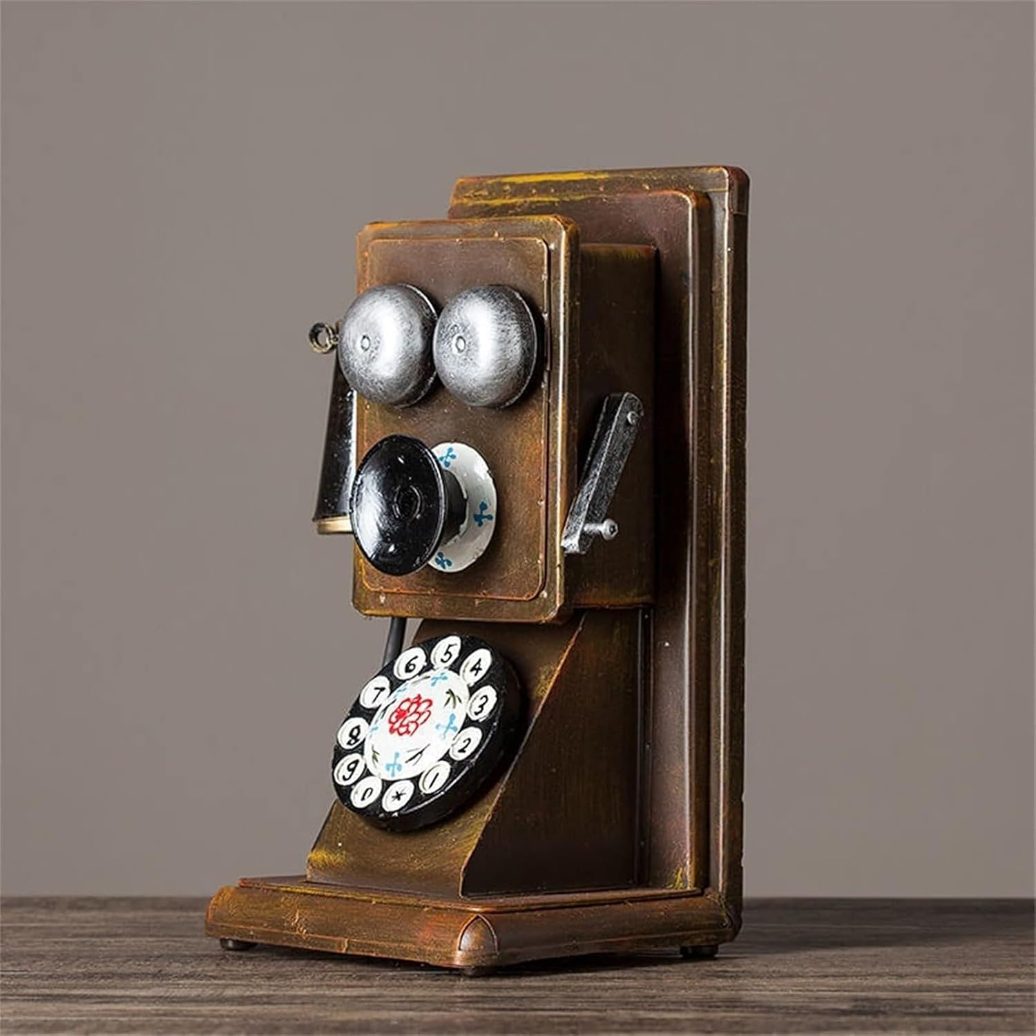 Retro Telephones Ornament,Vintage Telephone Model, Vintage Antique Rotary Dial Earpiece Phone Brass Finish Table Decorative Telephone Ornament Home Desk Decor Ornament
