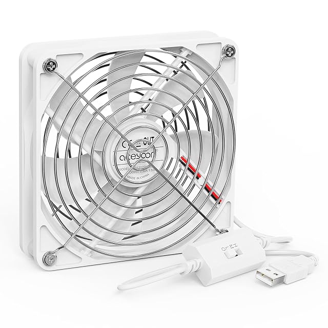 aceyoon Wentylator komputerowy, 5 V, 140 mm, biały, wentylator USB z 3 ustawieniami prędkości, wentylator komputerowy USB z metalową kratką, mini-wentylator, chłodnica CPU z metalową kratką