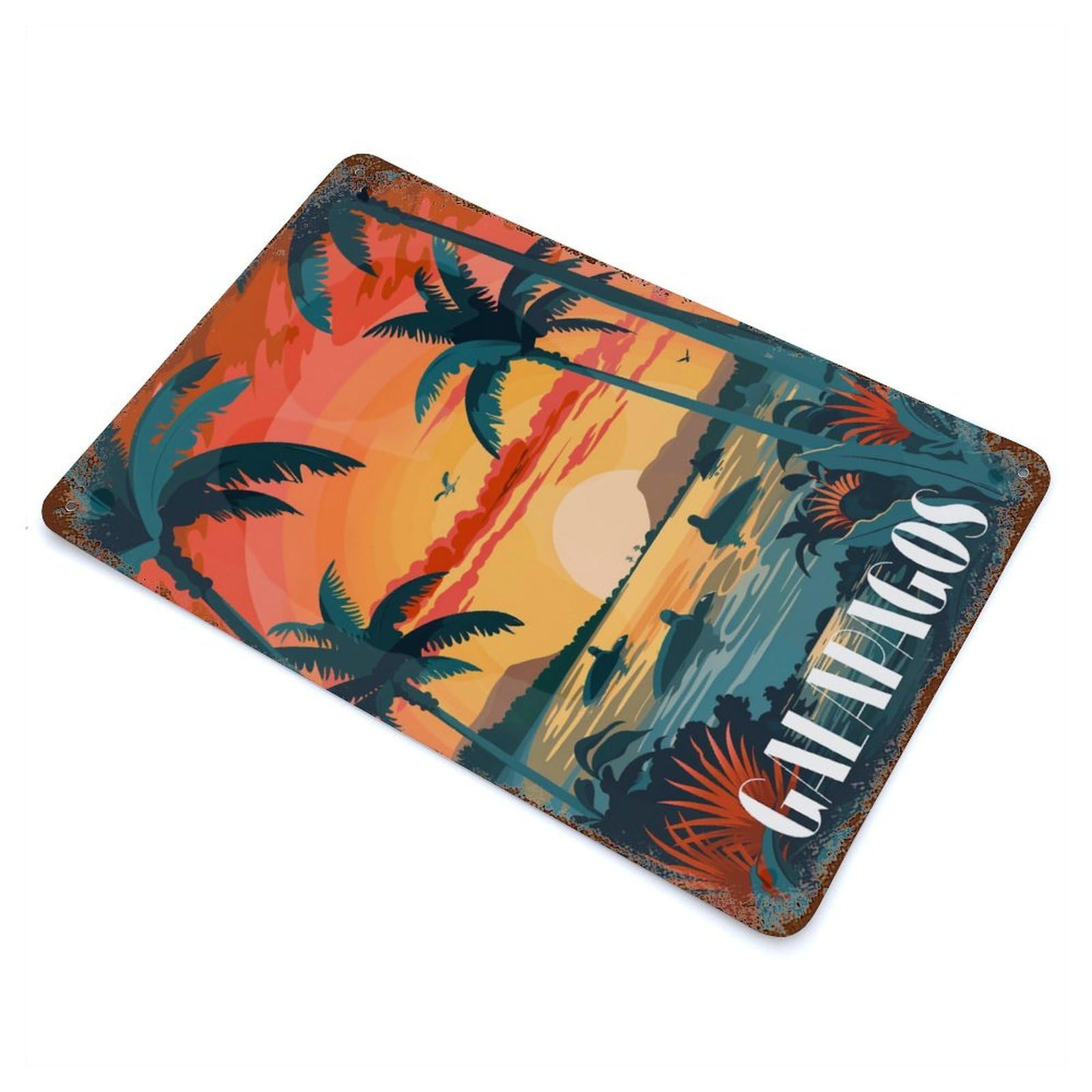Galapagos Sunset Bliss Weathered Tin Sign 11.8"x7.9", Ideal for Shed, Workshop And Garage Wall Decor