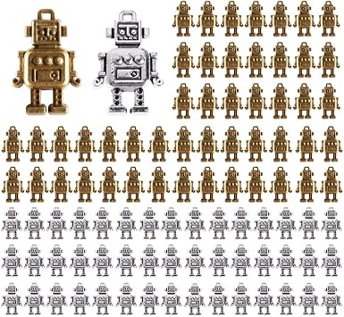 Wixine 100Pcs Robot Charms Robot Pendants Antiqued Silver Tone 3D 12 x 16 mm Making DIY Handmade Accessories Craft