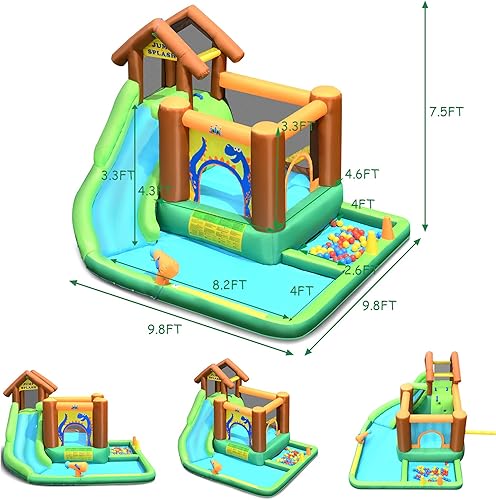 Miniatura 4 de HONEY JOY Casa inflable de rebote de tobogán acuático casa hinchable 6 en 1 para niños con piscina bola oceánica cañón de agua pared de escalada