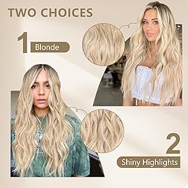 ALXNAN Clip in Hair Extension,Long Wavy Blonde Hair Extensions, 20 Inch 4PCS Thick Hairpieces Fiber Double Weft Hair for Women