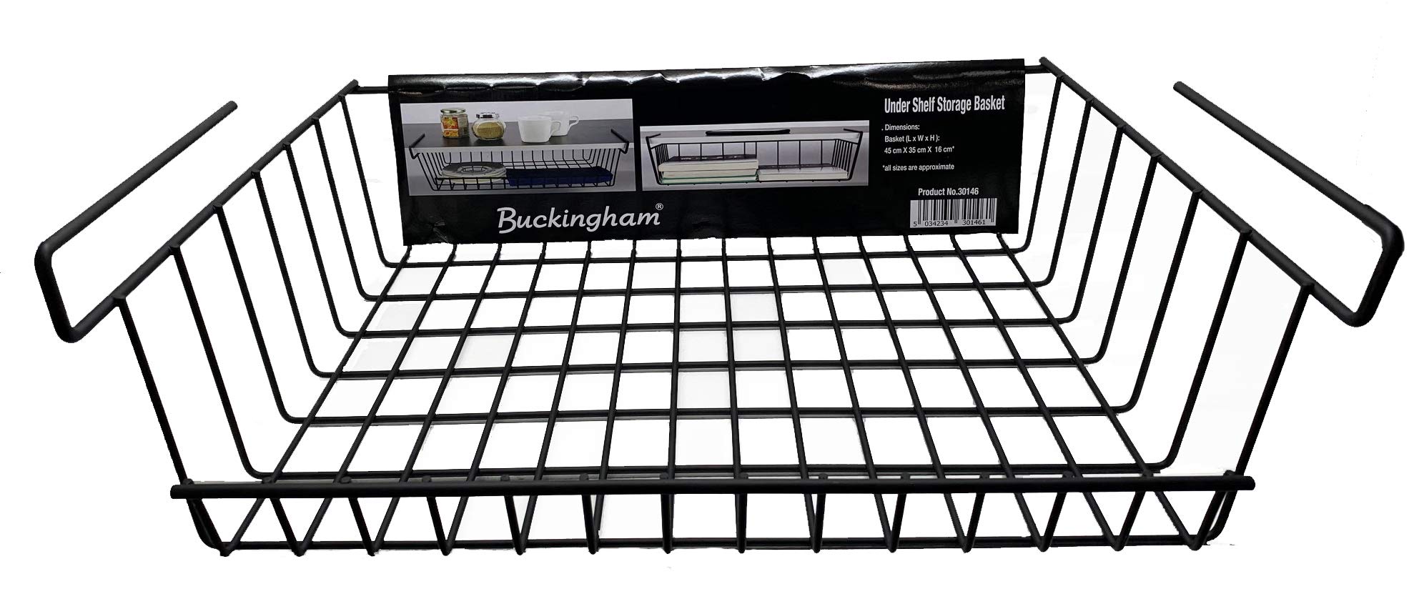 Buckingham Black Premium Under Shelf Storage Basket Kitchen Storage Rack Under Cabinet Hanging Solid Metal Wire Rack Organiser For Home Office Pantry Bathroom 45 Cm