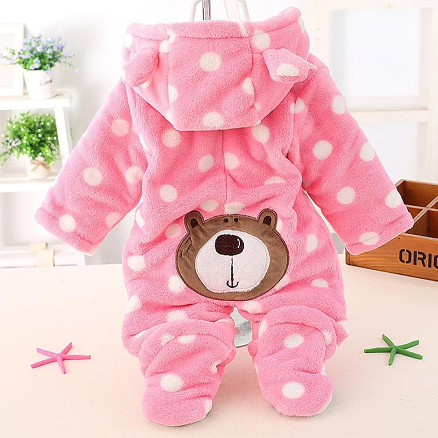 Baby Snowsuit Infant Winter Cozy Fleece Jumpsuit Cute Bear Hooded Footies Toddler Girls Boys Thicken Soft Outfit - Image 2
