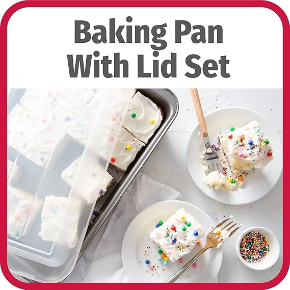 GoodCook Set of 2 Nonstick Steel 13 x 9 Cake Baking Pans with Covers, Gray