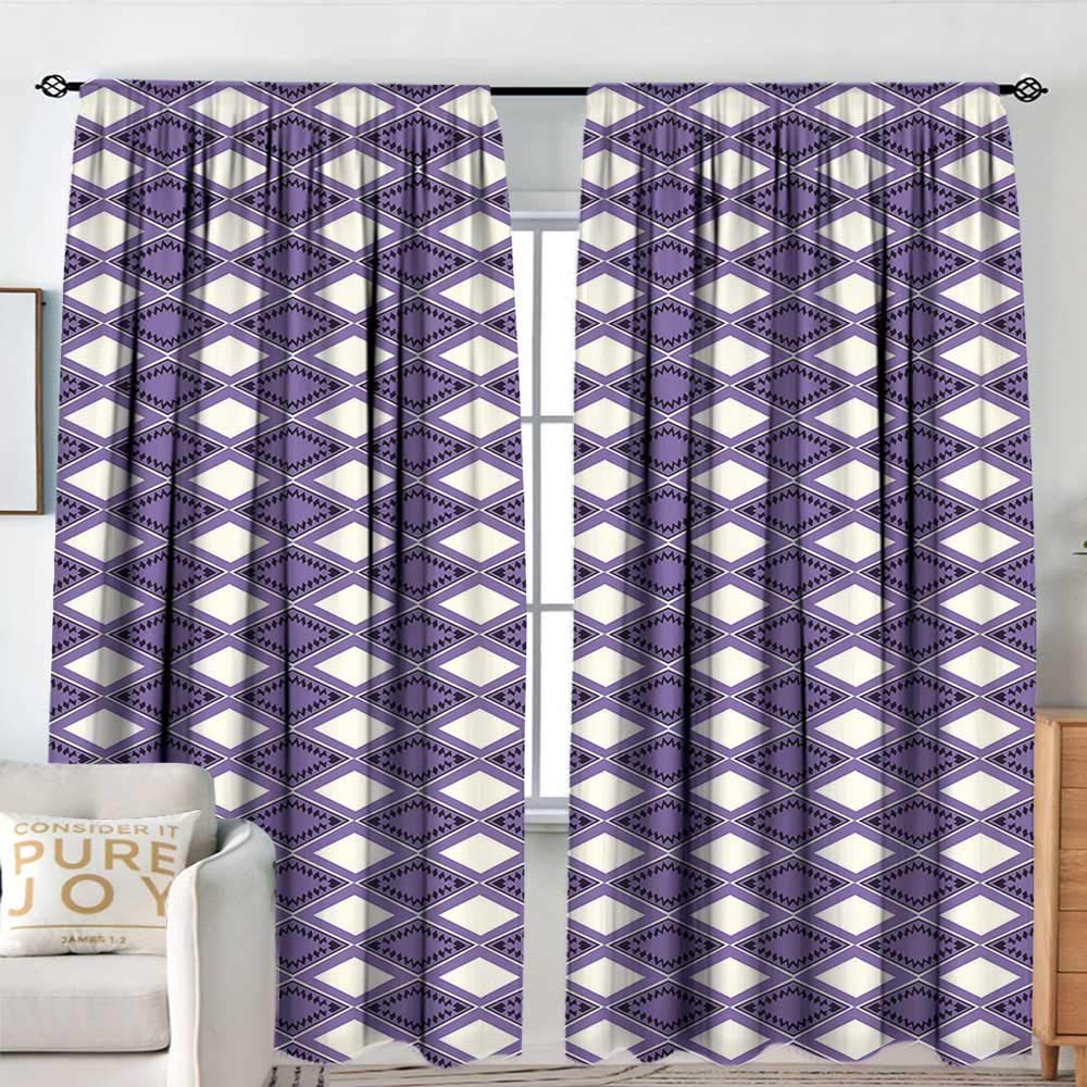NUOMANAN Window Blackout Curtains Geometric,Geometric Shapes Rhombus Rectangles in Vivid Color Scheme with Zigzags,Dark Purple Lavander,Rod Pocket Curtain Panels for Bedroom & Kitchen 60"x84"