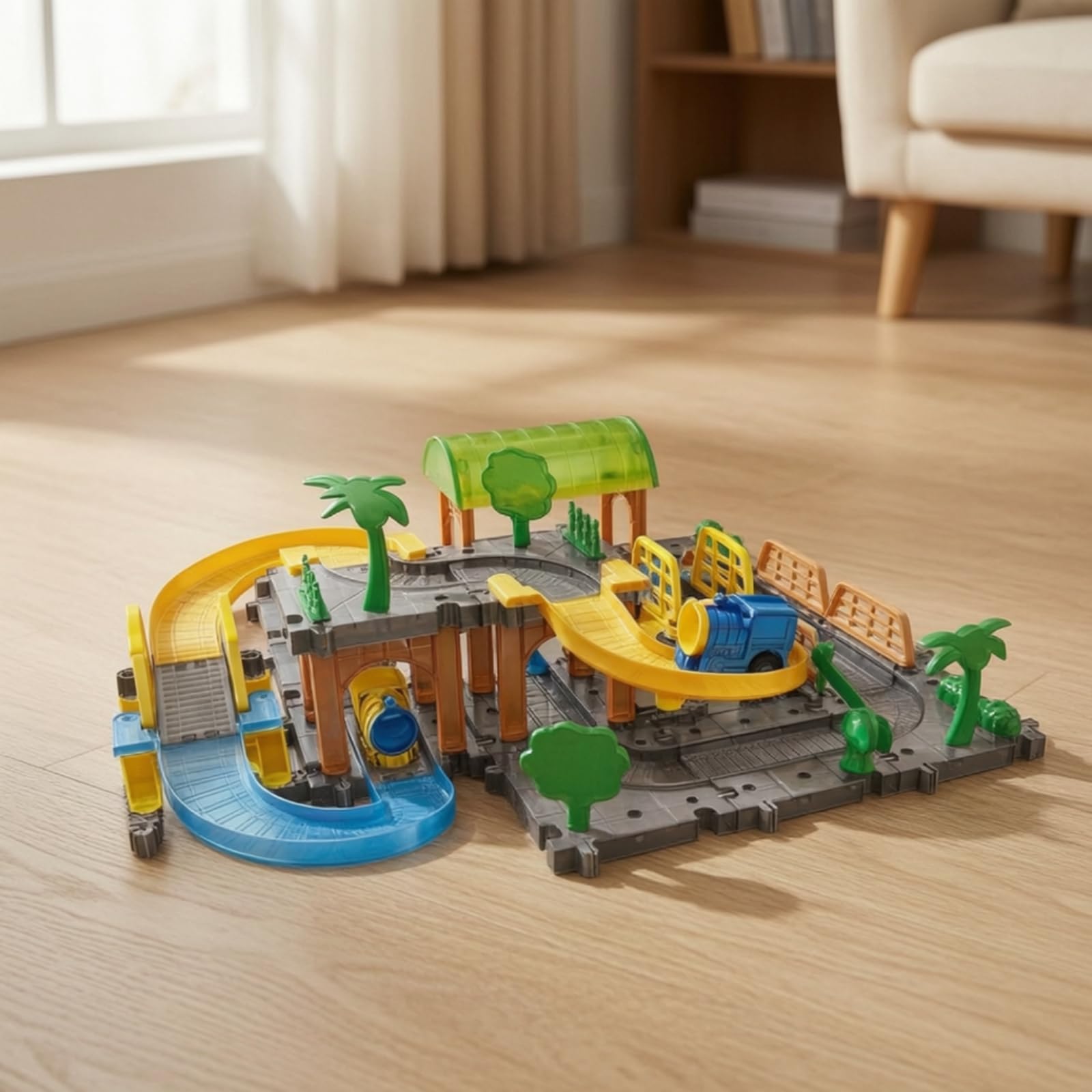 Qianly Set di Binari -da- con Treno Motorizzato Inrattivo Trenino Motorizzato con Binari Conibili Regalo per Bambini