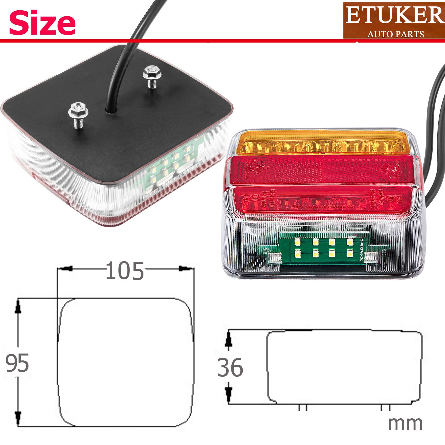 Kit Fanali Posteriore del Rimorchio LED 5 Funzioni Fari Posteriori con Cavo da 7,5 m et Spina per Rimorchio a 7poli