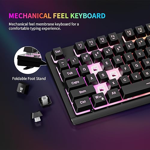 Miniatura 5 de Newmen GM104 Wired Gaming Keyboard and Mouse Combo,USB RGB Backlit Mechanical Feel 26-Key Anti-Ghosting Computer Gaming Keyboards,Colorful Breathing