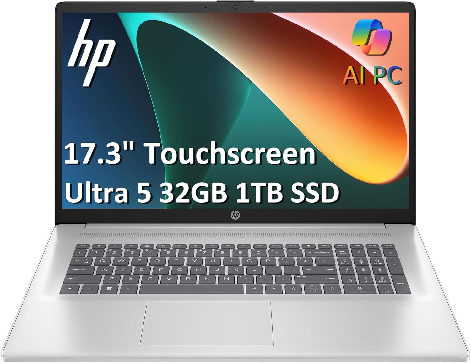 2025 HP 17 Laptop AI PC (17.3″ HD+ Touchscreen, Intel 12-Core Ultra 5 225U (> i7-1355U), 32GB DDR5 RAM, 1TB SSD) for Business, Home, Students, Backlit, Fingerprint, Webcam, Win 11 Pro, Silver