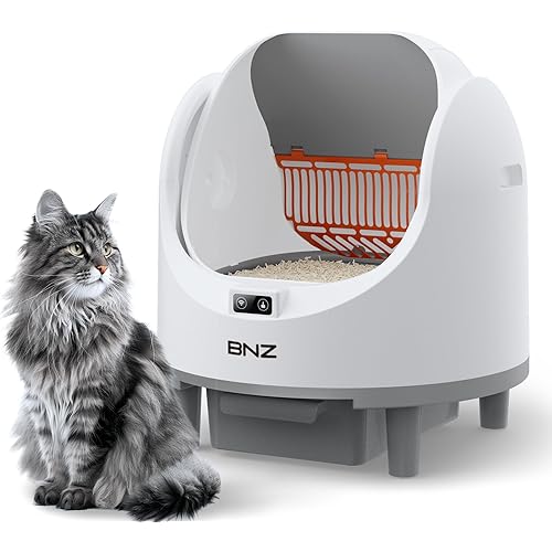 BNZ Self Cleaning Litter Box – Automatic Cat Litter Box for Multiple Cats | Safety Sensors, Open Top Design | Includes Scent Cartridge & Trash Bags
