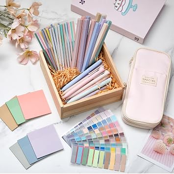135 Pcs Book Annotation Kit with Pencil Case, 12 Pastel Highlighters, 11 Gel Pens, Fine Marker, 300 Transparent Sticky Notes, 2640 Index Tabs, Bible Study Supplies Kit(Classic,Pink)