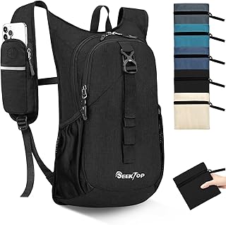 Seektop 15L Small Hiking Backpack for Women Men, Lightweight Hiking Packable Daypack with Phone Pocket for Travel Camping (Black, 15L)