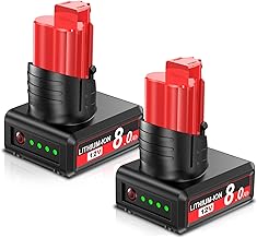 2X 8.0Ah M12 Battery for Milwaukee, Powtree Replacement for Milwaukee 12V Battery XC 48-11-2410 48-11-2420 48-11-2411 48-11-2401 48-11-2402 with LED Indicator