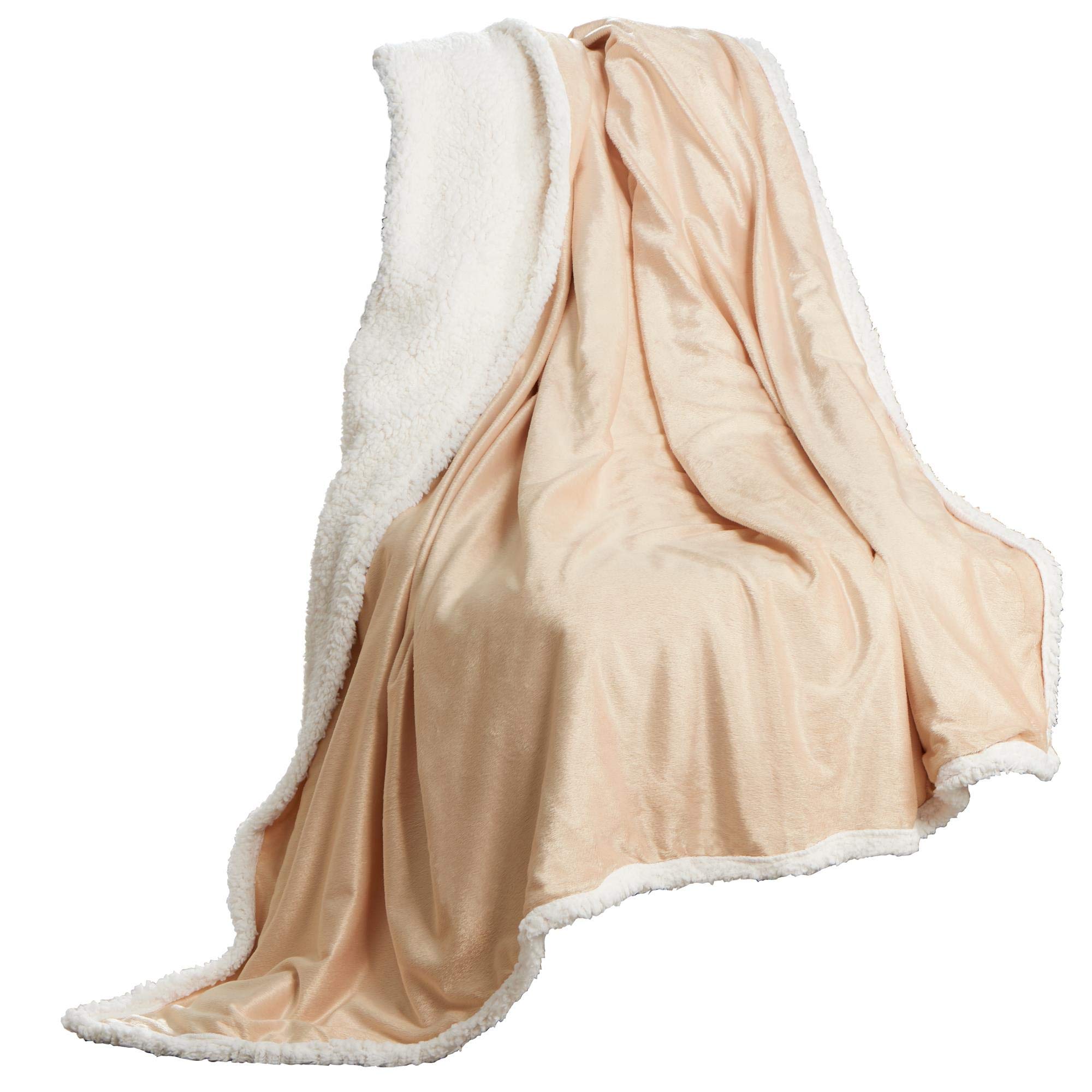 CelinaTex Kuscheldecke XXL 220 x 240 cm beige weiß Felldecke Imitat Wendedecke Nicki Fell Optik Fleece Wohndecke, Sofadecke, Geschenk für Frauen, warm - Oeko-TEX Fantasia