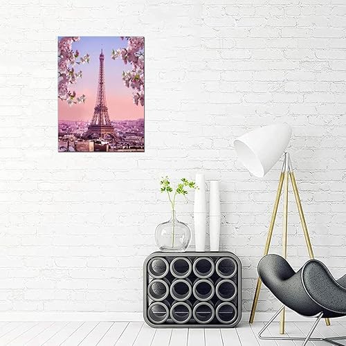 Miniatura 2 de Arte de pared con diseño de torre Eiffel de París en flor rosa, arte de pared para sala de estar, paisaje, decoración de oficina en casa, obra de
