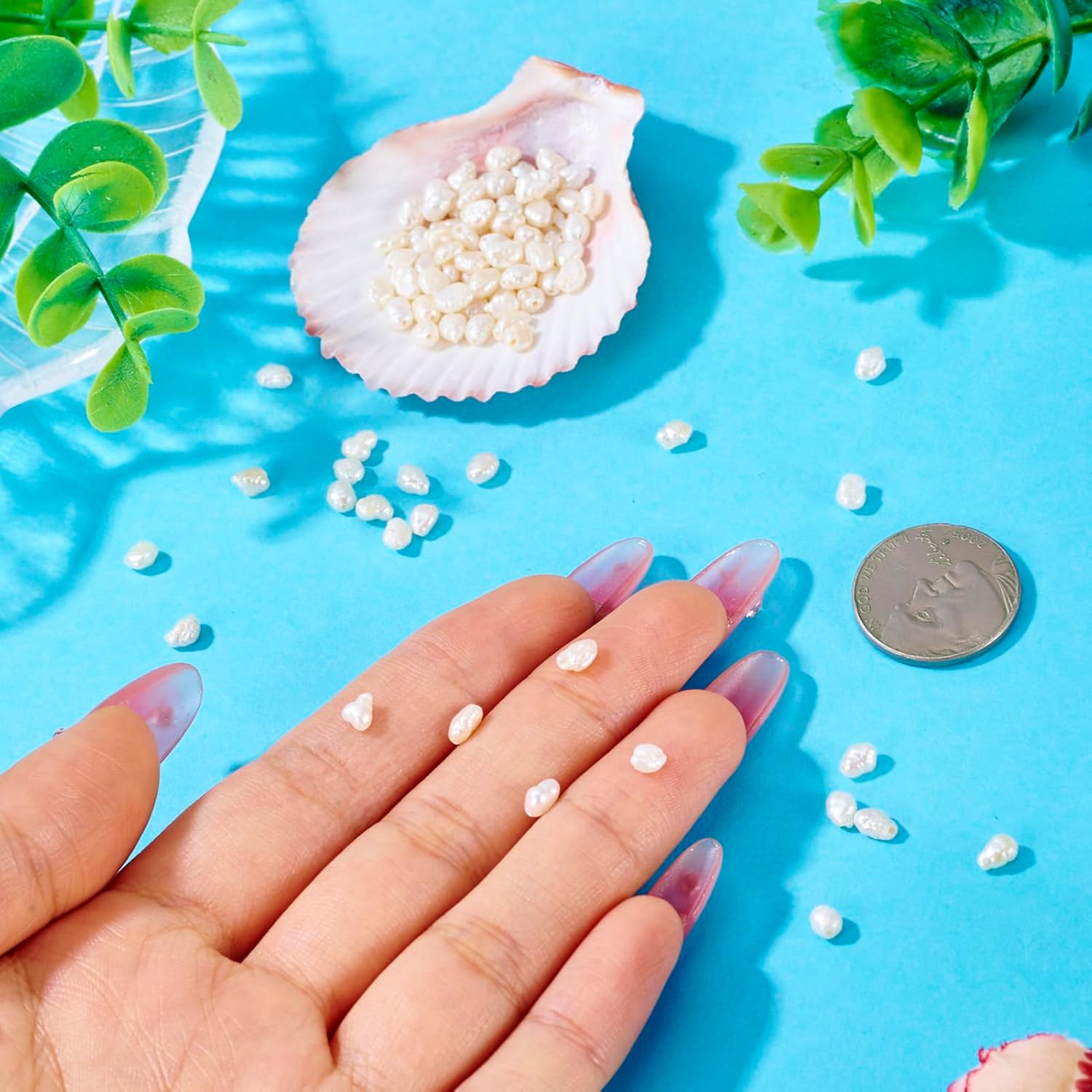 FASHEWELRY 100Pcs Natural Cultured Freshwater Pearl Beads Creamy White Baroque Pearls Keshi Pearl Beads Two Sides Polished White Pearls for Jewelry Making DIY Bracelets Necklaces - Image 6