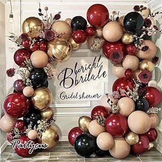 Burgundy Black Balloon Arch Kit Double Stuffed Nude Maroon Metallic Wine...