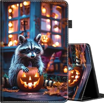 Case for All-New Kindle Paperwhite 12th Gen 2024 7" & Kindle Colorsoft Signature Edition 7", Multi-Angle Smart Stand Cover Auto Sleep/Wake ,A Raccoon and Pumpkin