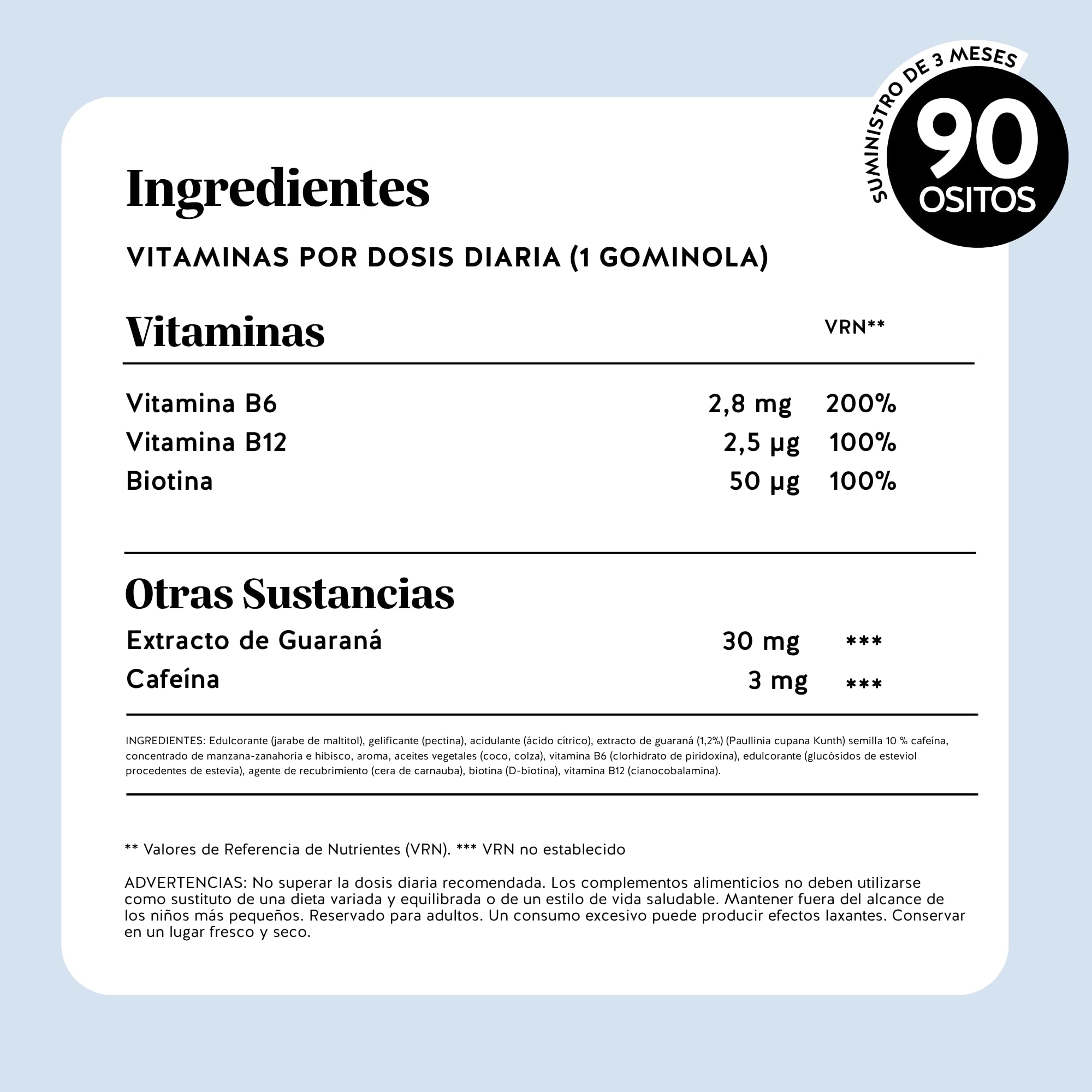 Wake Up Call Energy Vitamin - Soporte Natural de Energía con Guaraná 30 mg, Vitaminas B6, B12 y Biotina - 90 unidades (3 meses) - Sin Azúcar, Vegano - Bears with Benefits